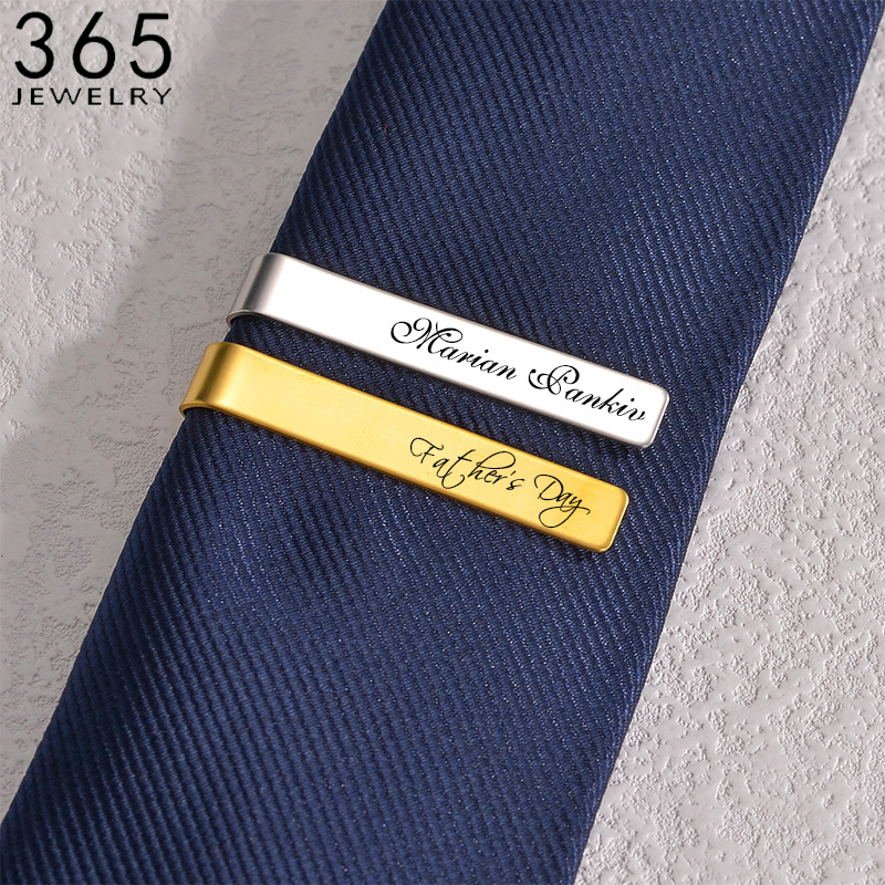 Tie Bar Set Gift - Fermacravatta con nome inciso in acciaio