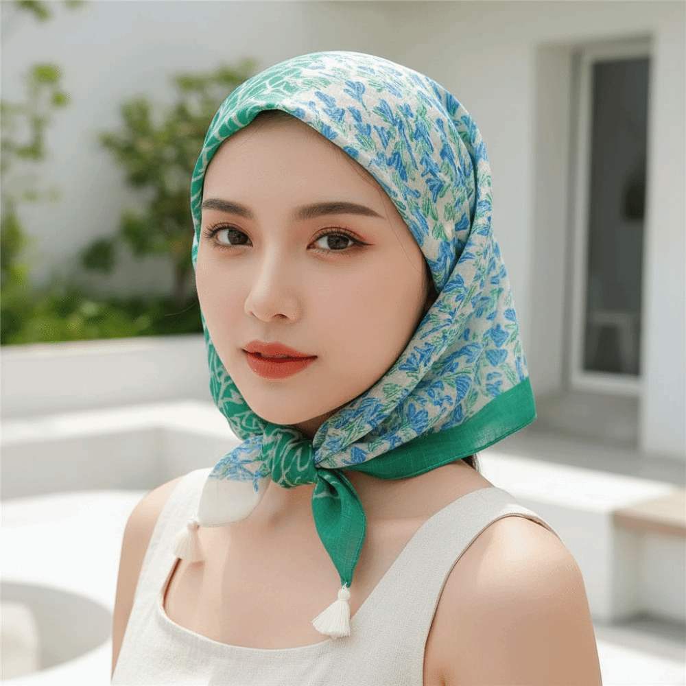 Bandana Cotton - Foulard Quadrato in Cotone-Lino 60x60cm Traspirante,